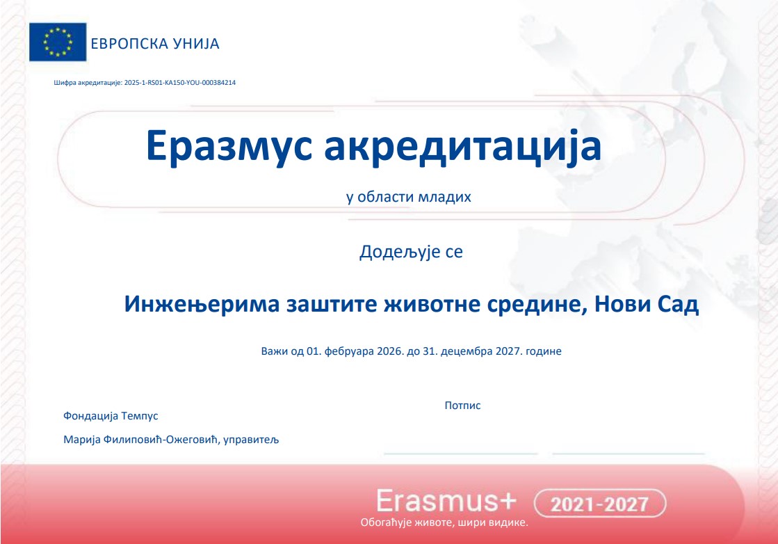 Inženjeri zaštite životne sredine dobili Erasmus+ akreditaciju Fondacije Tempus